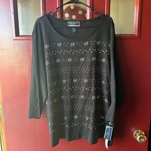 Karen Scott Black Studded Long Sleeve Top